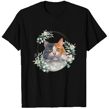 Discover Calico Cat in a Floral Gold Wreath Frame T Shirts