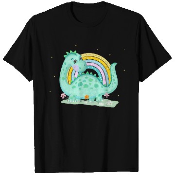 Discover Dinosaur with Rainbow and Flowers T Shirts
