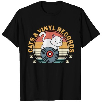 Discover Cats and vinyl records T Shirts