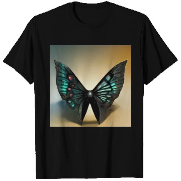 Discover Black and Cyan Metal Butterfly T Shirts