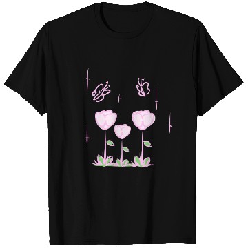 Discover butterfly pink flowers nature T Shirts