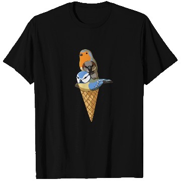 Discover Funny Birds Ice Cream Robin, Blue Tit and House T Shirts