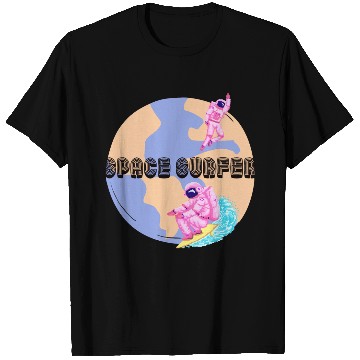 Discover Space Surfer Two Astronauts and Planet Earth T Shirts