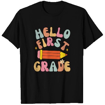 Discover Hello First Grade Teacher Back To School Groovy T Shirts