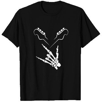 Discover Rocker Skeleton Hand Rock On Rock Star Guitar T Shirts
