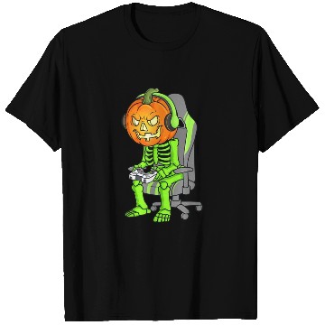 Discover Gaming Halloween Skeleton Jack O Lantern Gamer Boy T Shirts