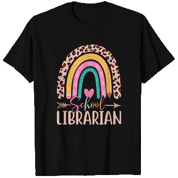 Discover School Librarian Rainbow Leopard Print Librarian T Shirts