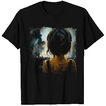 Discover Kid in war looking at explosion 2 AI painting T Shirts