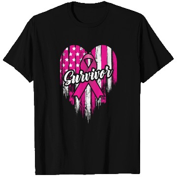 Discover Breast Cancer Survivor Pink Ribbon American Flag T Shirts