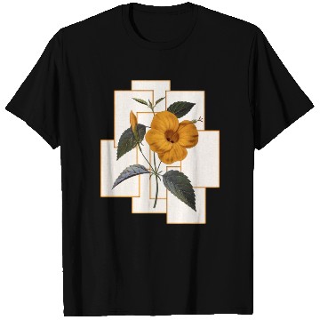 Discover Yellow Hibiscus Flower With Golden Rectangle T Shirts
