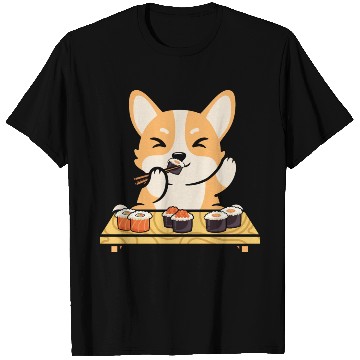 Discover Kawaii Dog Eating Sushi Rolls T Shirts