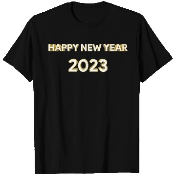 Discover Happy New Year 2023 Background Gold Text Design T Shirts