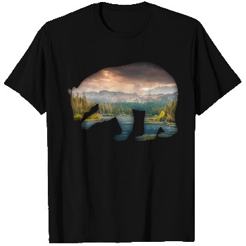 Discover Bear bear silhouette with forest fill T Shirts