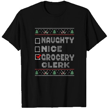 Discover Naughty Nice Grocery Clerk, Matching Christmas T Shirts