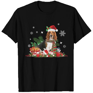 Discover Christmas Basset Hound wearing a Santa Claus Hat T Shirts