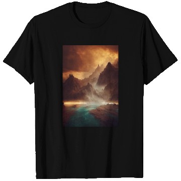 Discover Mountains on a river mystery painting T Shirts