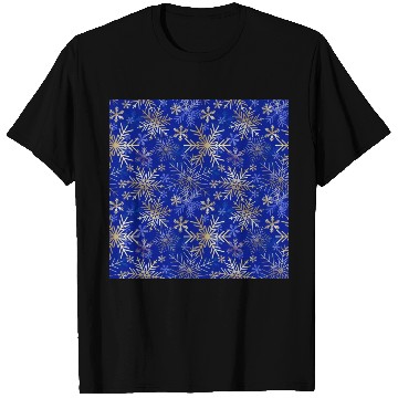 Discover Snowflakes Pattern Blue Gold T Shirts