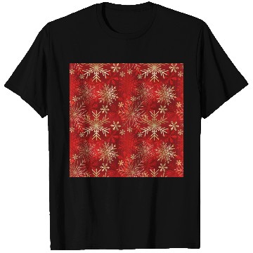 Discover Snowflakes Pattern Red Gold T Shirts