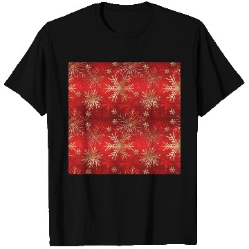 Discover Snowflakes Pattern Red Gold T Shirts