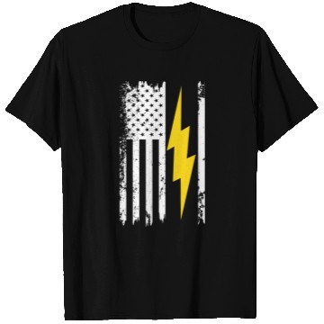 Discover Cool Lightning Bolt And Flag Electrician T Shirts