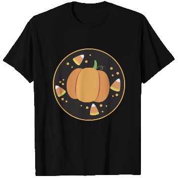 Discover Pumkpin on a circle with candy corn T Shirts