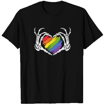 Discover LGBT Gay Pride Zombie Skeleton Hand Heart Hallowee T Shirts