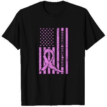 Discover Pink Ribbon Breast Cancer Awareness US Flag T Shirts