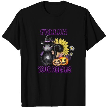 Discover Follow Your Dreams - Black Cat Jack-O-Lantern T Shirts
