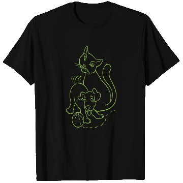 Discover Cat And Dog Green T Shirts