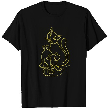 Discover Cat And Dog Yellow T Shirts