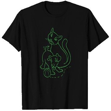 Discover Cat And Dog Green One T Shirts