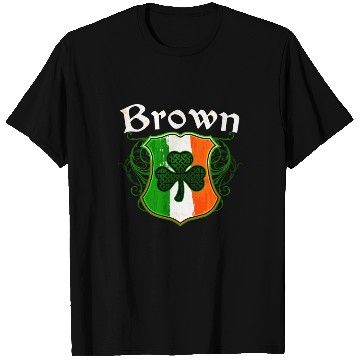 Discover Brown Irish Surname Ireland Flag Shield Shamrock T Shirts
