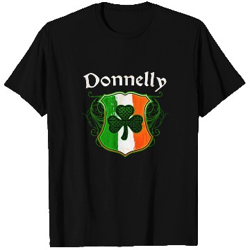 Discover Donnelly Irish Surname Ireland Flag Shield T Shirts