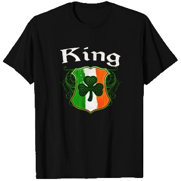 Discover King Irish Surname Ireland Flag Shield Shamrock T Shirts