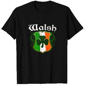 Discover Walsh Irish Surname Ireland Flag Shield Shamrock T Shirts