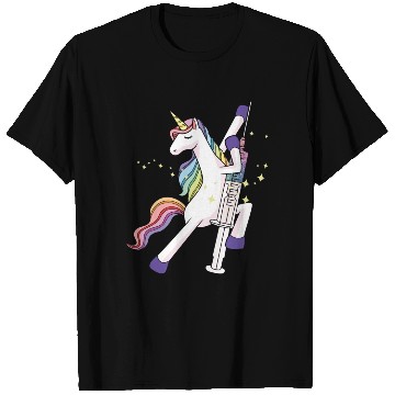 Discover Unicorn with glitter syringe vaccination kid baby T Shirts