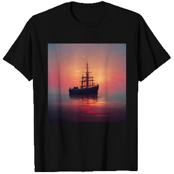 Discover Old Ship in sunset great scenery, oil paint T Shirts