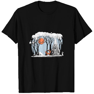Discover Winter landscape with fox and owl T Shirts