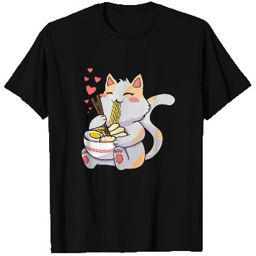 Discover Funny Kawaii Cat Eating Ramen - Kawaii Neko Cat T Shirts