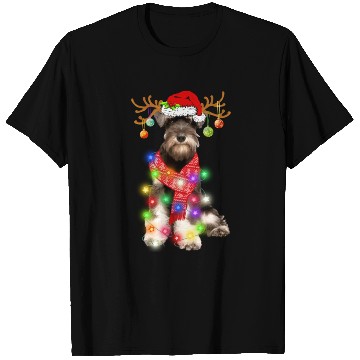 Discover Funny Puppy Lover Schnauzer Christmas Lights T Shirts