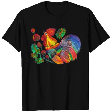 Discover Magic cock. Petrykivka painting. Rainbow rooster T Shirts