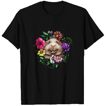 Discover Smooth Hair Guinea Pig With Colorful Flowers T Shirts