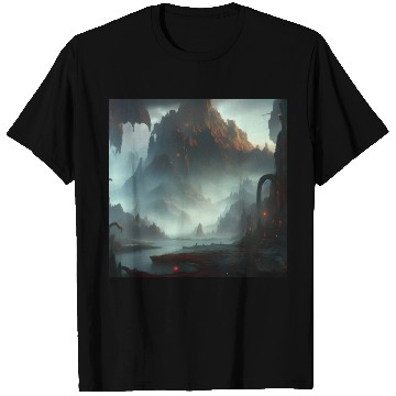 Discover Misty Mountains in a Fantasy Scene T Shirts