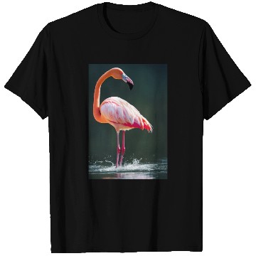 Discover Flamingo in a lake with water splashes T Shirts