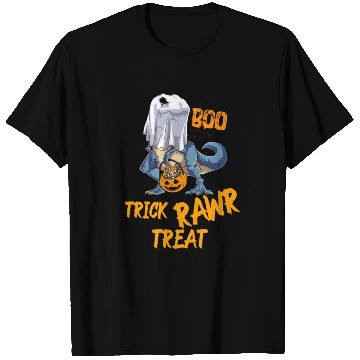 Discover Halloween Trick Rawr Treat T-Rex Ghost T Shirts