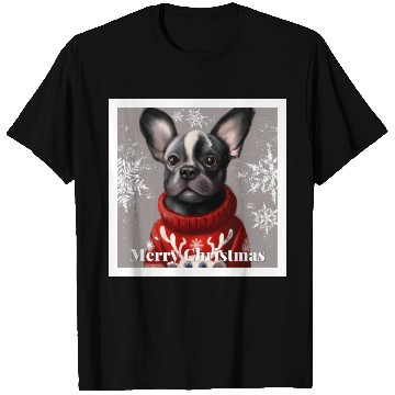Discover Festive French Bulldog in a cute sweater. T Shirts