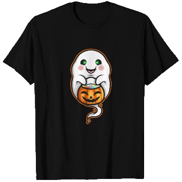 Discover Kawaii Ghost Holding Pumpkin Trick Or Treat Bag T Shirts