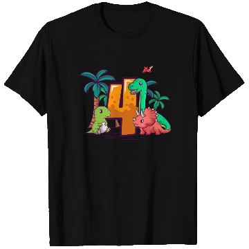 Discover 4th Birthday Trex Triceratops Dinosaur 4 Year T Shirts