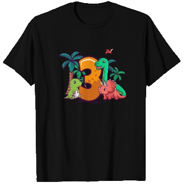 Discover 3rd Birthday T-rex Triceratops Dinosaur 3 Year T Shirts