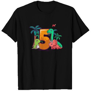 Discover 5th Birthday Trex Triceratops Dinosaur 5 Year T Shirts